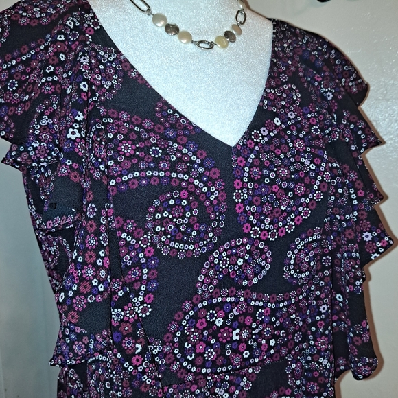 MICHAEL KORS Purple Paisley Floral Print  Cascade Ruffle Dress S Medium NWOT - Picture 2 of 8